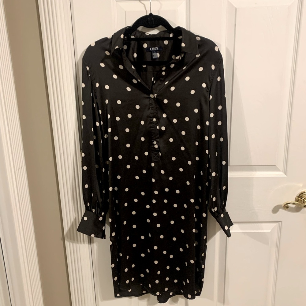 Chaps by Ralph Lauren Misses Black w/Cream Polka Dots Dress, never worn